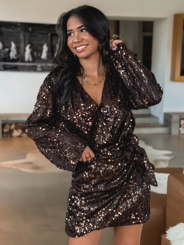 Robe courte à sequins Palma - Chocolat