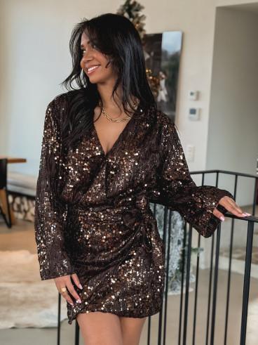 Robe courte à sequins Palma - Chocolat