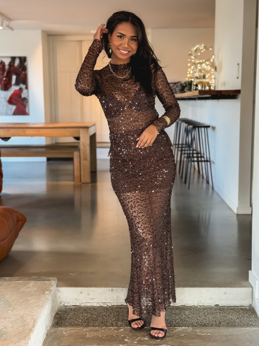 Jupe à sequins Addison - Chocolat