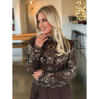 Blouse à sequins Loryana - Chocolat