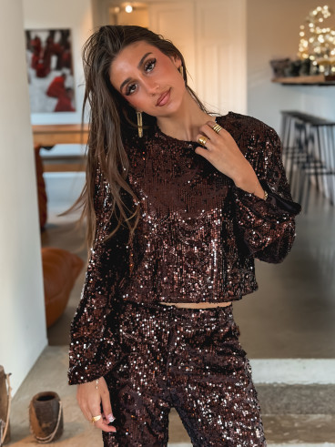 Blouse à sequins Lisboa - Chocolat