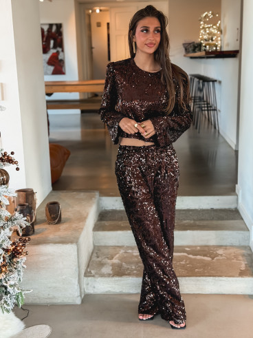 Pantalon à sequins Claira - Chocolat