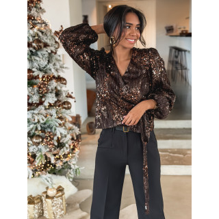 Blouse à sequins Amaline - Chocolat