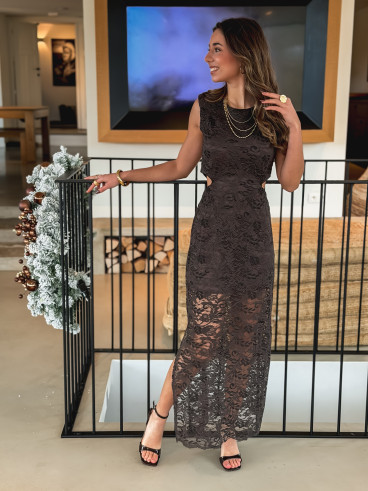Robe en dentelle Prima - Chocolat