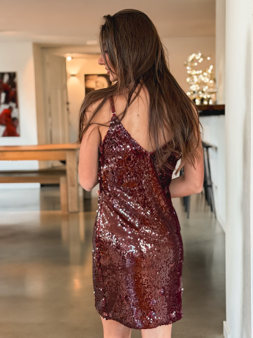 Robe courte à sequins Yvana - Bordeaux Robe courte à sequins Yvana - Bordeaux