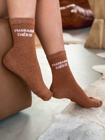 Chaussettes "Marraine Chérie" - Camel