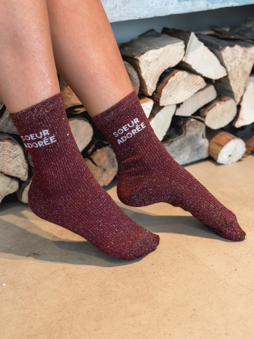 Chaussette "Soeur adorée" - Bordeaux