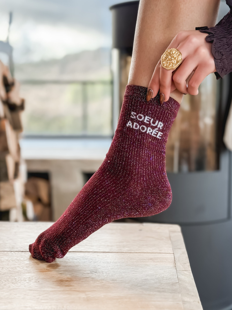 Chaussettes "Soeur adorée" - Bordeaux