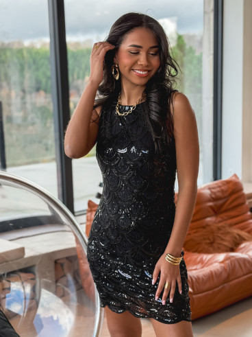 Robe courte à sequins Adélia - Noir