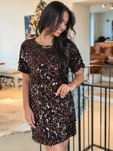 Robe courtes à sequins Vienna - Chocolat
