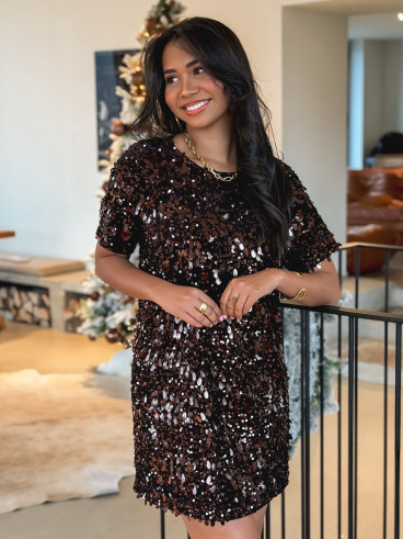 Robe courtes à sequins Vienna - Chocolat