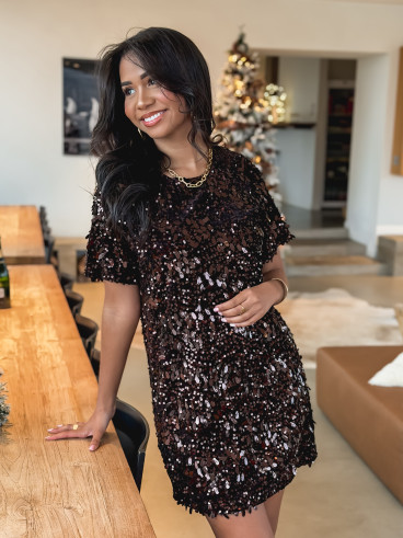 Robe courtes à sequins Vienna - Chocolat