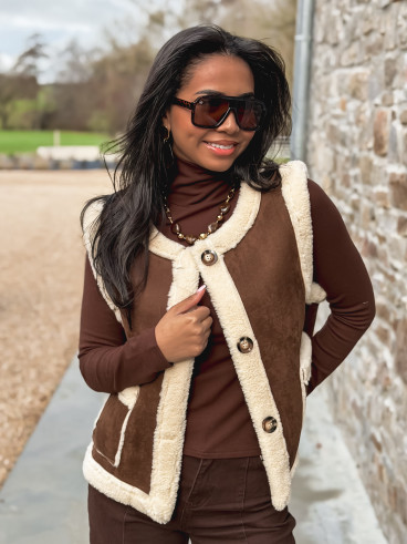 Veste sans manches Suède - Chocolat