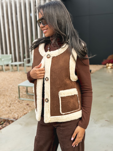 Veste sans manches Suède - Chocolat