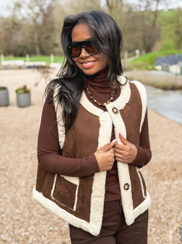 Veste sans manches Suède - Chocolat