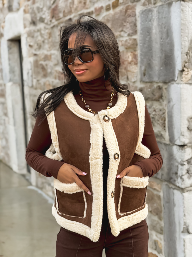 Veste sans manches Suède - Chocolat