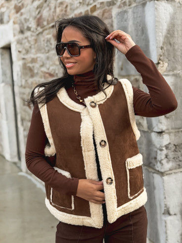 Veste sans manches Suède - Chocolat