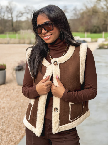 Veste sans manches Suède - Chocolat