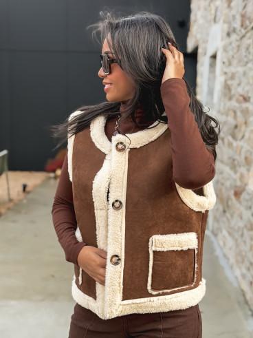 Veste sans manches Suède - Chocolat