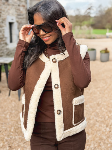 Veste sans manches Suède - Chocolat