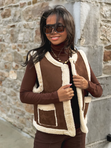 Veste sans manches Suède - Chocolat