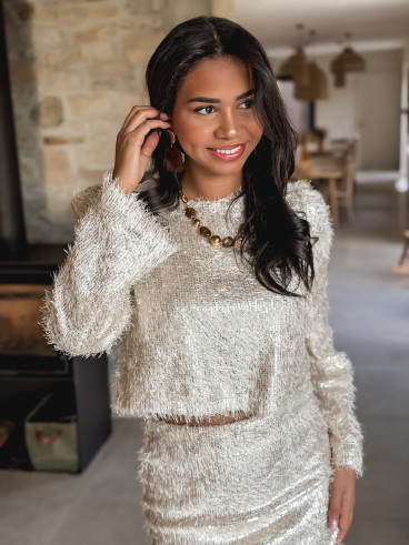 Jupe courte à sequins Talina - Beige