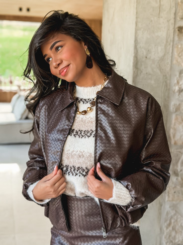 Jupe courte en simili Isandra - Chocolat Jupe courte en simili Isandra - Chocolat