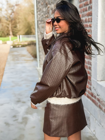 Jupe courte en simili Isandra - Chocolat Jupe courte en simili Isandra - Chocolat