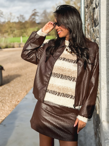 Jupe courte en simili Isandra - Chocolat Jupe courte en simili Isandra - Chocolat