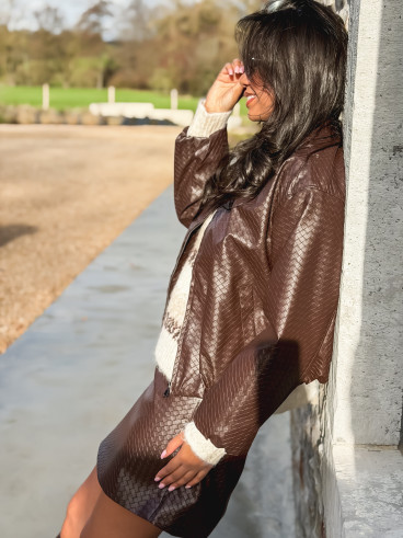 Jupe courte en simili Isandra - Chocolat Jupe courte en simili Isandra - Chocolat