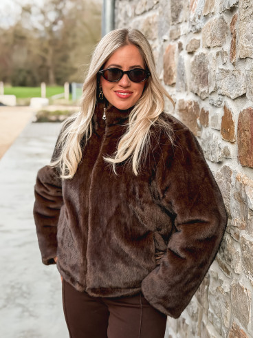 Veste fausse fourrure Crystal - Marron