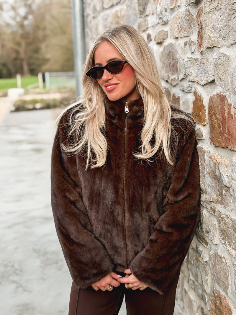 Veste fausse fourrure Crystal - Marron
