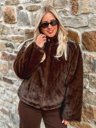 Veste fausse fourrure Crystal - Marron