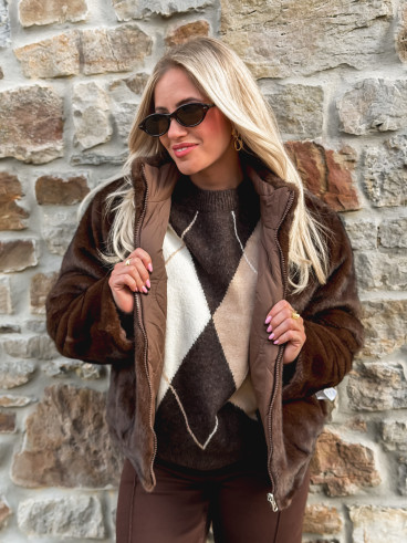 Veste fausse fourrure Crystal - Marron