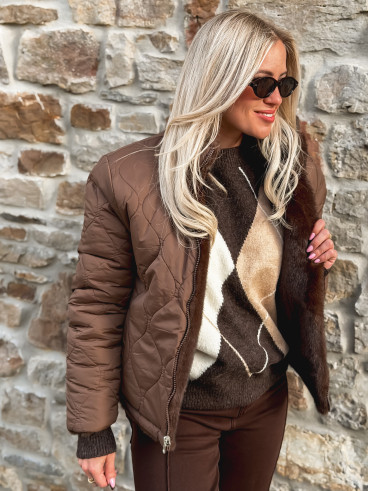 Veste fausse fourrure Crystal - Marron