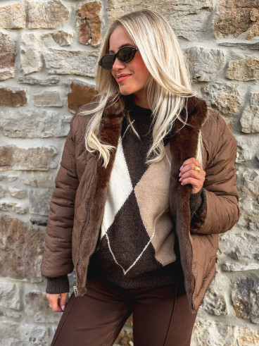 Veste fausse fourrure Crystal - Marron