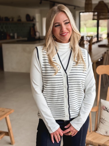 Gilet ligné Daneli - Ecru/Bleu marine