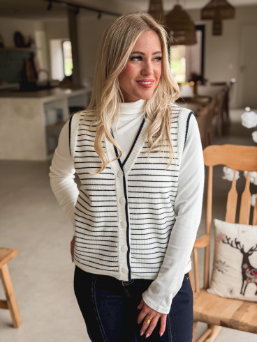 Gilet ligné Daneli - Ecru/Bleu marine