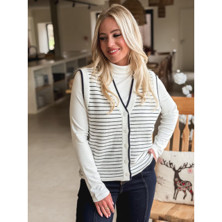 Gilet ligné Daneli - Ecru/Bleu marine