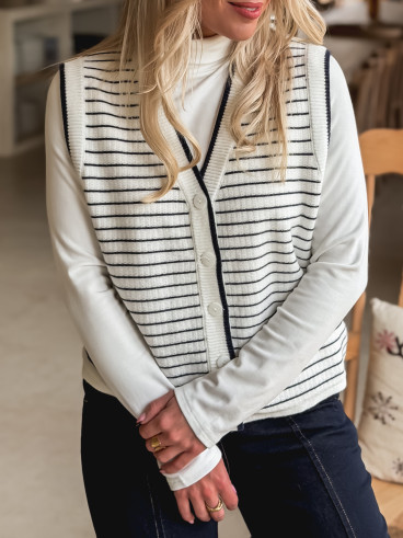 Gilet ligné Daneli - Ecru/Bleu marine
