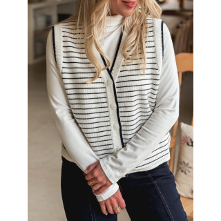 Gilet ligné Daneli - Ecru/Bleu marine
