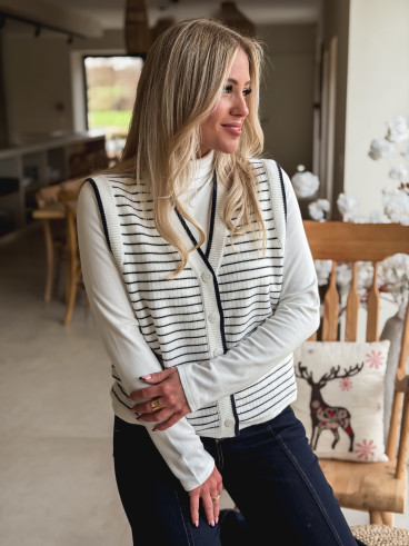Gilet ligné Daneli - Ecru/Bleu marine