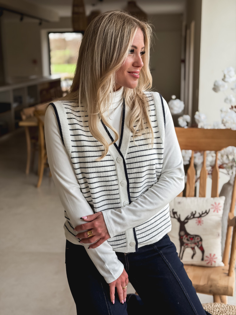 Gilet ligné Daneli - Ecru/Bleu marine