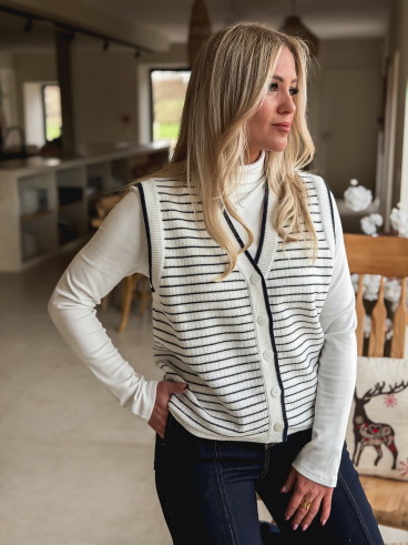 Gilet ligné Daneli - Ecru/Bleu marine