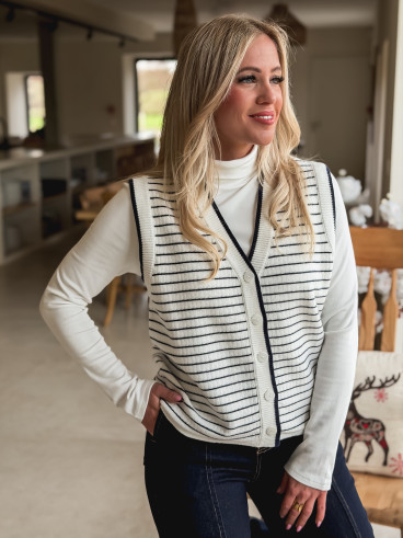 Gilet ligné Daneli - Ecru/Bleu marine