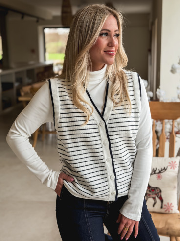 Gilet ligné Daneli - Ecru/Bleu marine