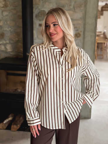 Chemise lignée Daria - Chocolat/Ecru
