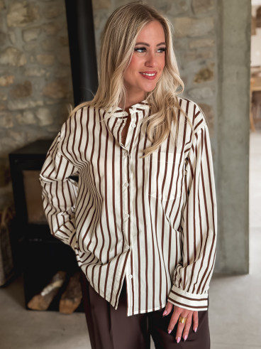 Chemise lignée Daria - Chocolat/Ecru