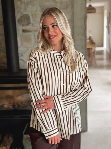 Chemise lignée Daria - Chocolat/Ecru