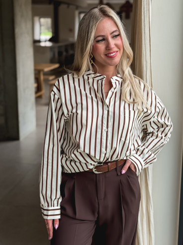 Chemise lignée Daria - Chocolat/Ecru